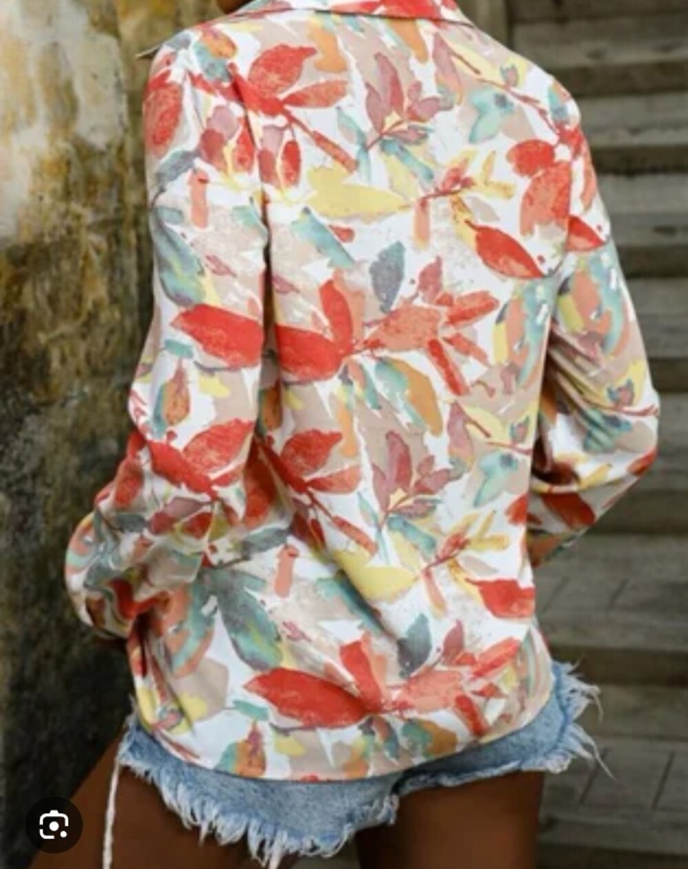 Floral Button-Down Shirt in White & Red